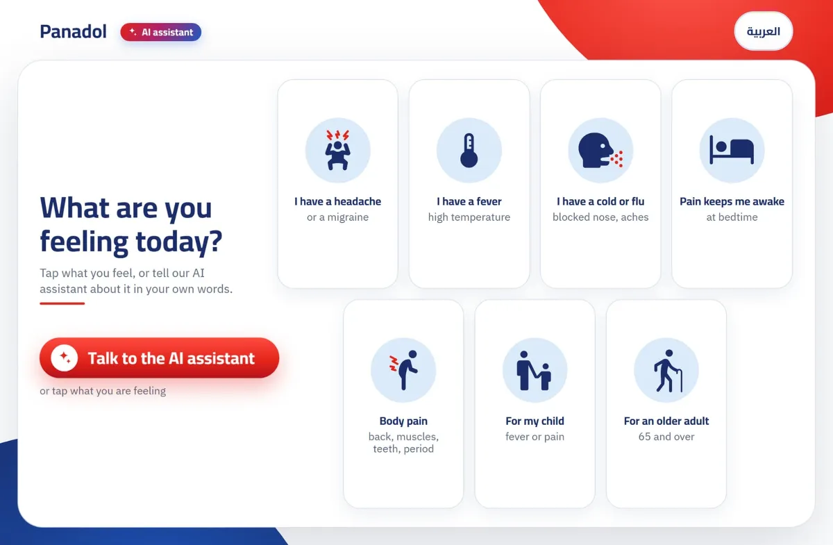 The guide's home screen in English, shown in Panadol branding